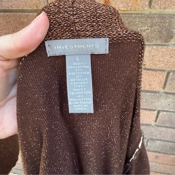 Investments Brown Women's Cardigan Sweater and High Neck Beaded Top Size Large - Picture 5 of 10